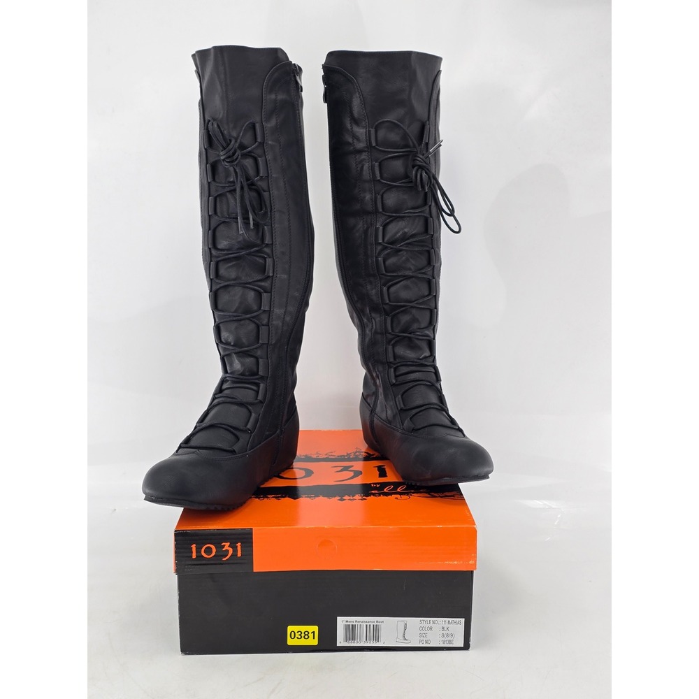 1031 by Ellie Renaissance Boot Mens S 8-9 Black Lace Up Knee High - New